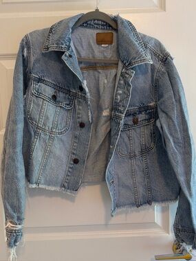 American Eagle Outfitters Distressed Light Blue Denim Jacket